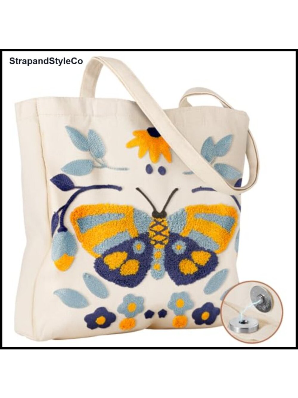 Embroidery Canvas Tote Bag Linen Reusable Grocery Shopping Bag